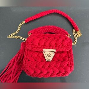 Handmade Red Crochet Purse with Gold Chain & Tassel